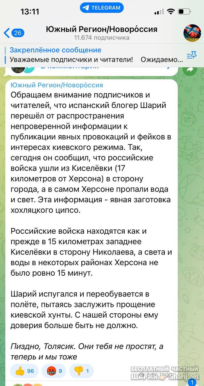 Анатолий Шарий частный канал — фото из публикации