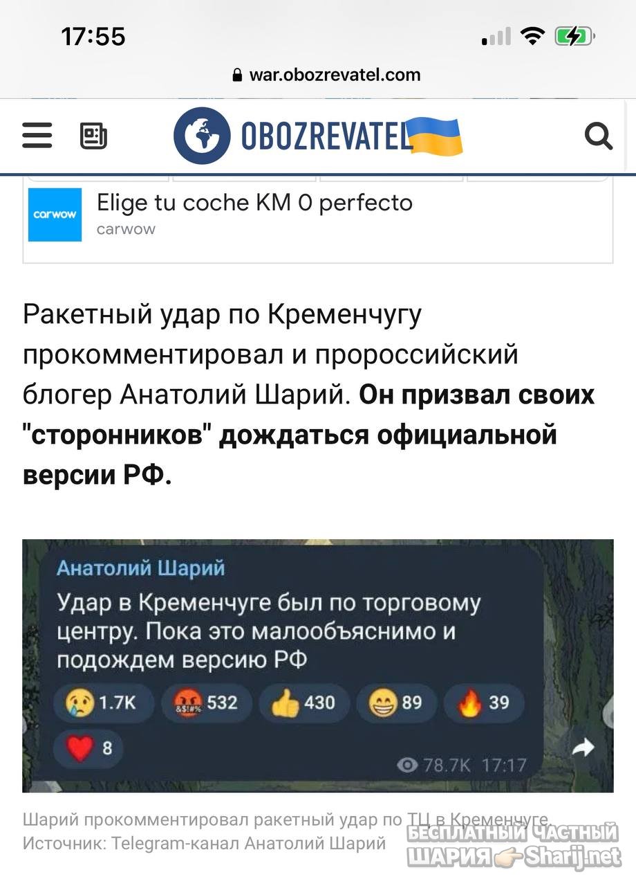 Анатолий Шарий частный канал — фото из публикации