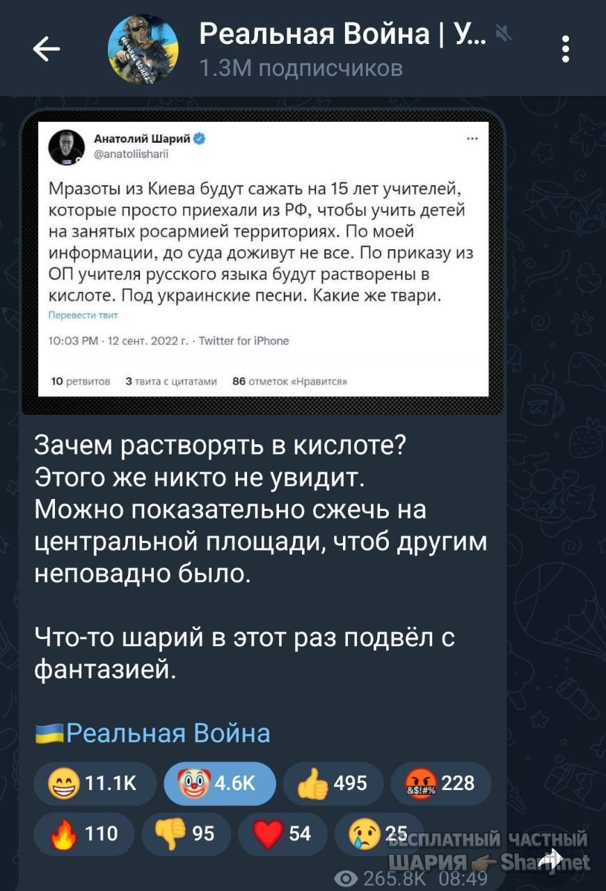 Анатолий Шарий Telegram канал — фото из публикации