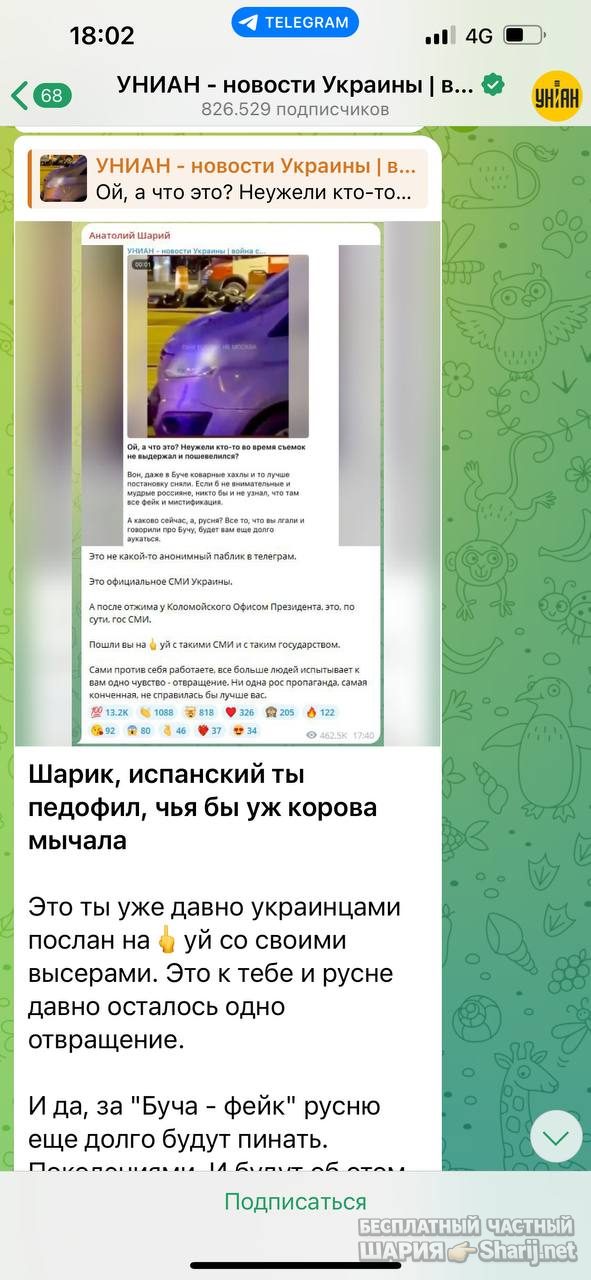 Анатолий Шарий Telegram канал — фото из публикации