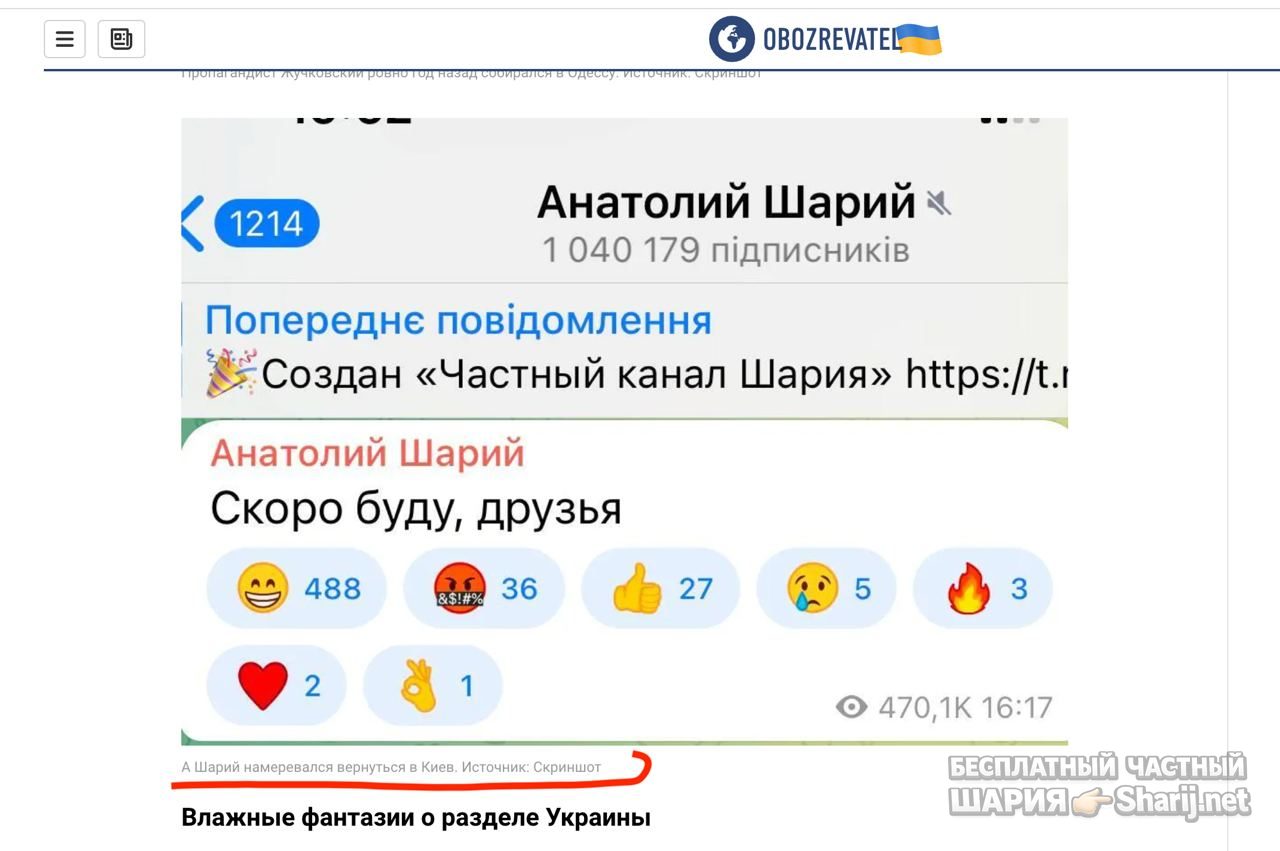 Анатолий Шарий Telegram канал — фото из публикации