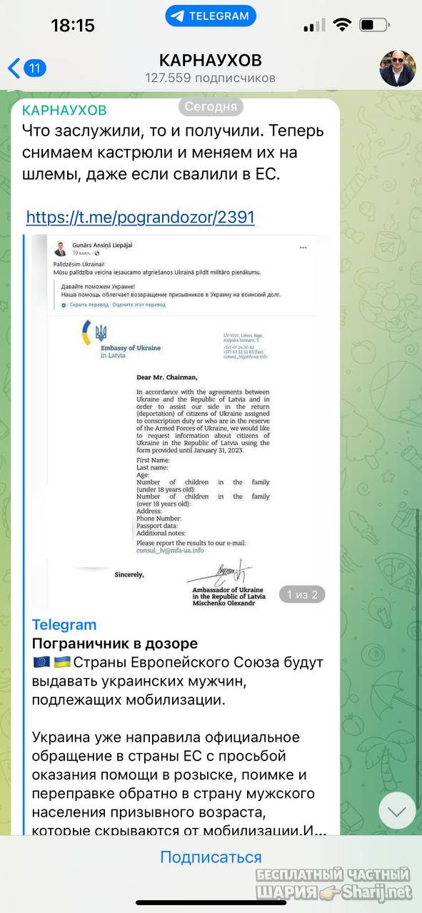 Анатолий Шарий Telegram канал — фото из публикации