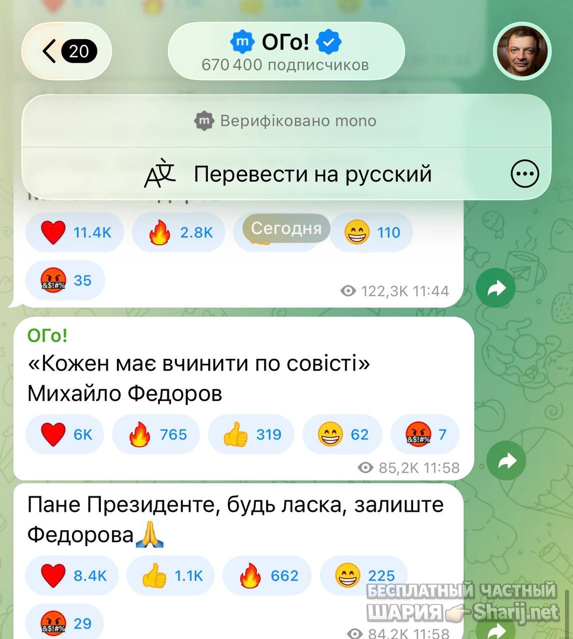 Анатолий Шарий Telegram канал — фото из публикации