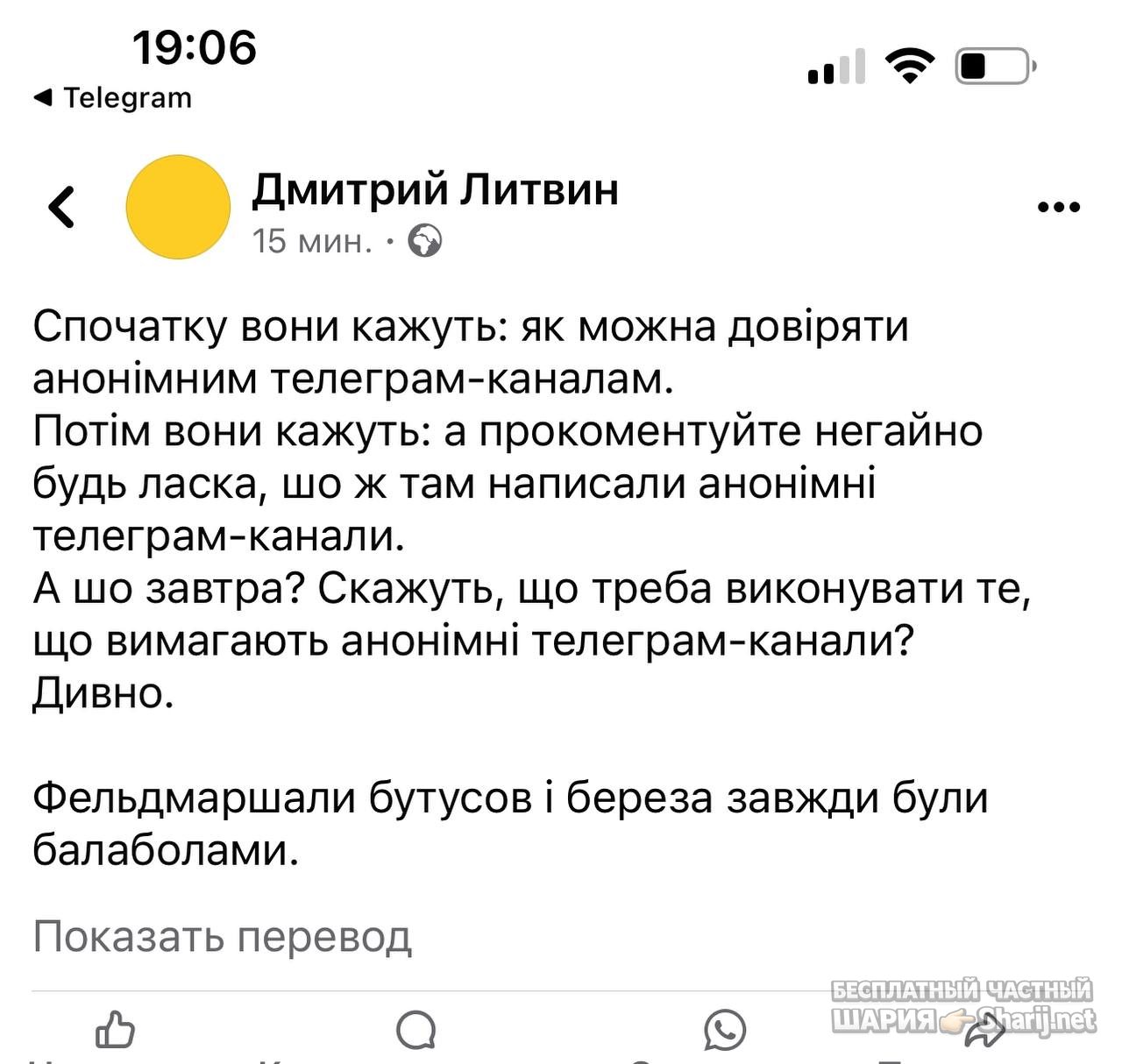 Анатолий Шарий Telegram канал — фото из публикации