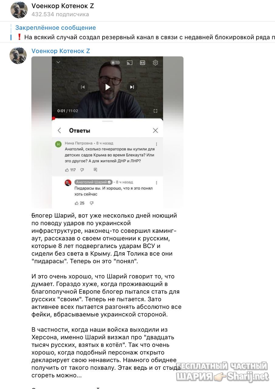 Анатолий Шарий Telegram канал — фото из публикации