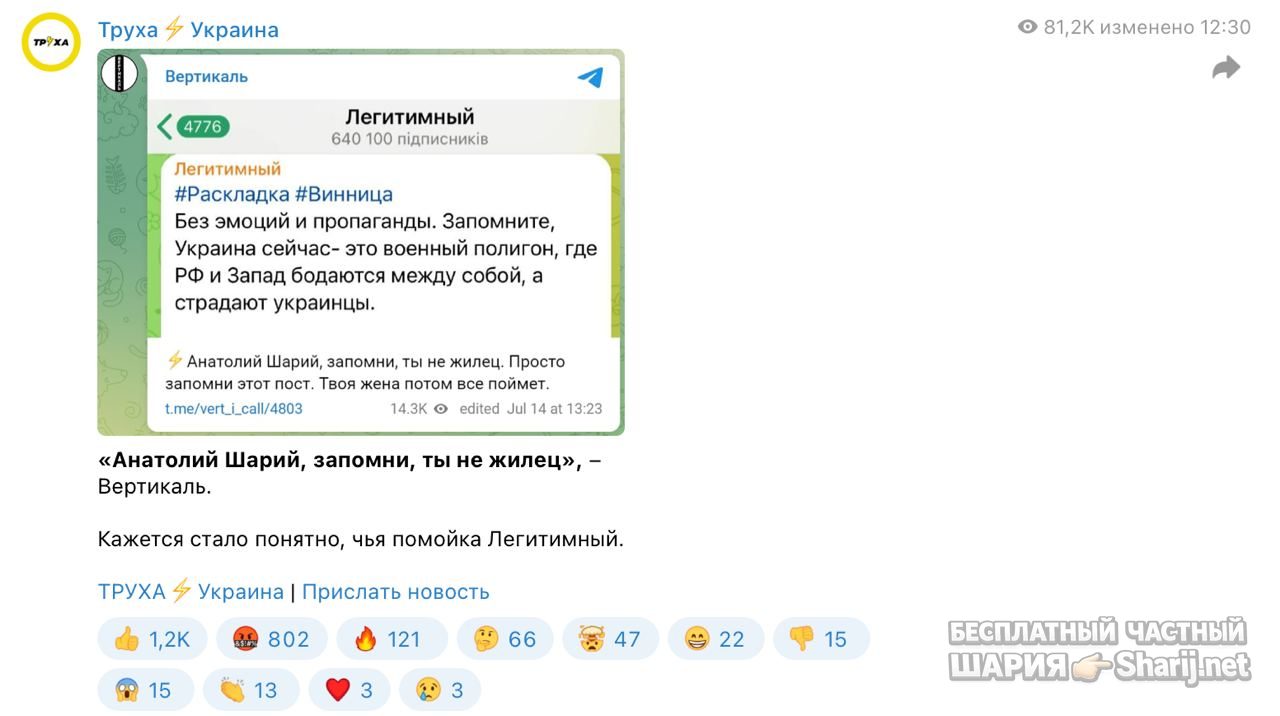 Анатолий Шарий Telegram канал — фото из публикации