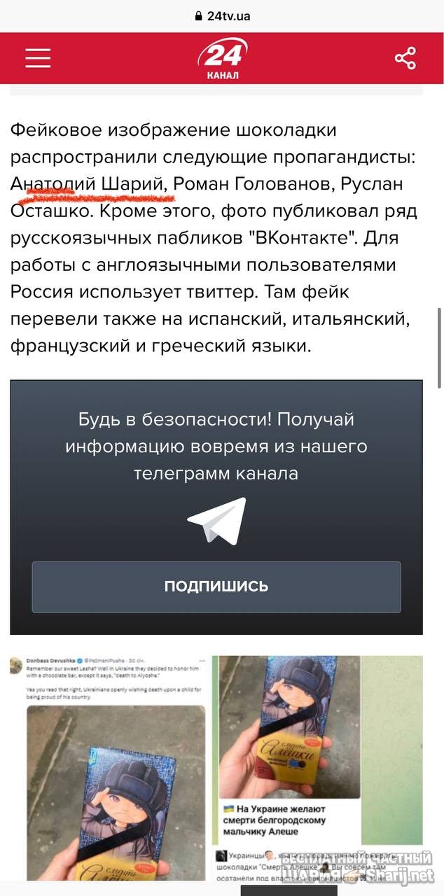 Анатолий Шарий Telegram канал — фото из публикации