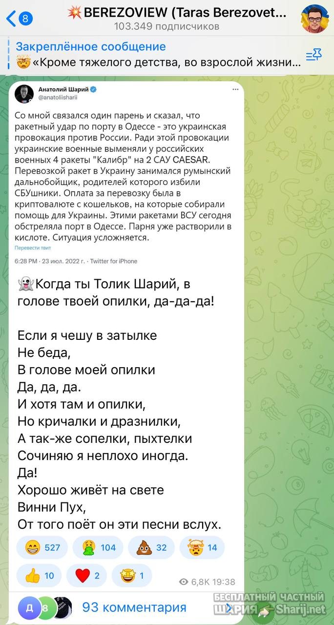 Анатолий Шарий Telegram канал — фото из публикации