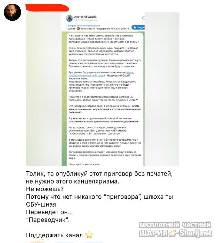 Анатолий Шарий Telegram канал — фото из публикации