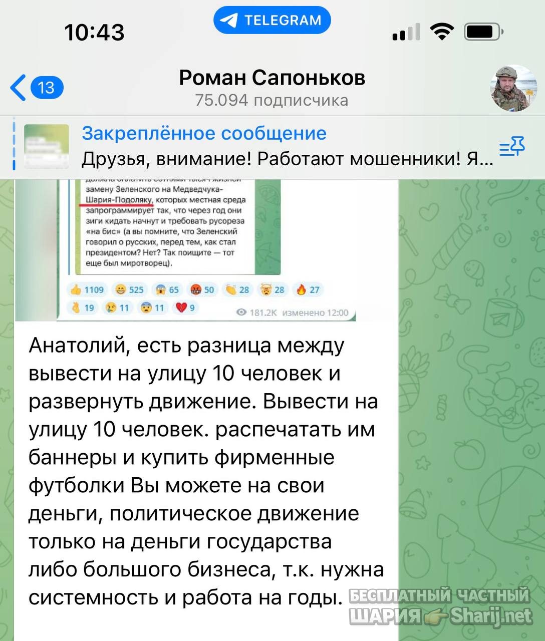 Анатолий Шарий Telegram канал — фото из публикации